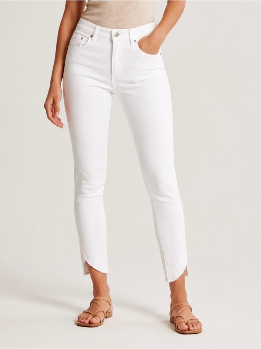 Good American|| Good Legs White High-Rise Cropped Tulip Hem Jeans, Size 2